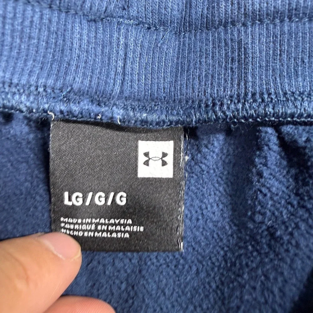 Under Armour Shorts Mens Large Navy Cotton Rival Fleece Big Logo Sweat Active Gy